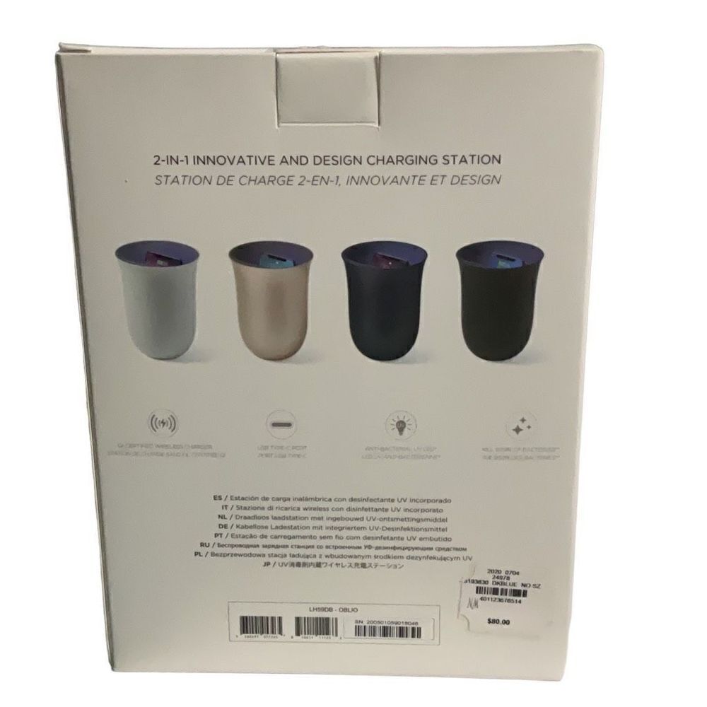 Lexon OBLIO Dark Blue Wireless 2 in 1 Phone Charger UV Sanitizer QI certified - Picture 4 of 4